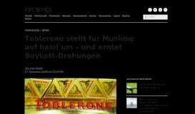 
							         Toblerone stellt für Muslime auf halal um – und erntet Boykott ...								  
							    