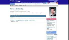 
							         Tomáš Želinský | VOX, CEPR Policy Portal - VoxEU								  
							    