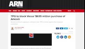 
							         TPG to block Vocus' $635 million purchase of Amcom - ARN								  
							    