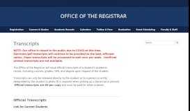 
							         Transcripts – Office of the Registrar								  
							    