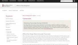 
							         Transcripts | Office of the Registrar | SDSU								  
							    