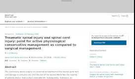 
							         Traumatic spinal injury and spinal cord injury: point for active ... - Nature								  
							    