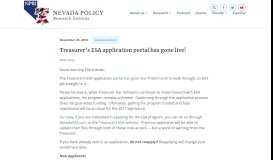 
							         Treasurer's ESA application portal has gone live! - Nevada Policy ...								  
							    