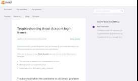 
							         Troubleshooting Avast Account login issues | Official Avast Support								  
							    