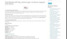 
							         True Wireless Bill Pay, Online Login, Customer Support Information								  
							    
