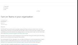
							         Turn on Microsoft Teams in your Office 365 organization | Microsoft Docs								  
							    