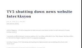 
							         TV5 shutting down news website InterAksyon - Rappler								  
							    
