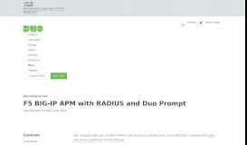 
							         Two-Factor Authentication for F5 BIG-IP APM with RADIUS and Duo ...								  
							    
