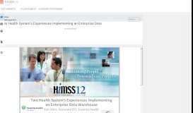 
							         Two Health System's Experiences Implementing an Enterprise Data								  
							    