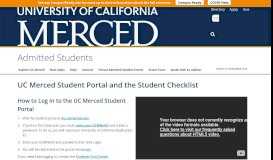 
							         UC Merced Student Portal and the Student Checklist | Admitted Students								  
							    