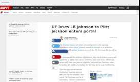 
							         UF loses LB Johnson to Pitt; Jackson enters portal - ESPN								  
							    