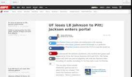 
							         UF loses LB Johnson to Pitt; Jackson enters portal - ESPN.com								  
							    