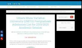 
							         UMYU Postgraduate Admission List for 2018/2019 Academic Session								  
							    