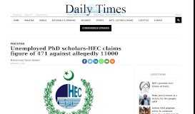 
							         Unemployed PhD scholars-HEC claims figure of 471 against allegedly ...								  
							    