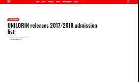 
							         UNILORIN releases 2017/2018 admission list - Daily Post Nigeria								  
							    