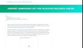 
							         UNIPORT Admission List For 2019/2020 Released Online - Post UTME								  
							    