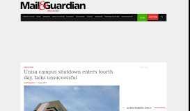 
							         Unisa campus shutdown enters fourth day, talks unsuccessful ...								  
							    