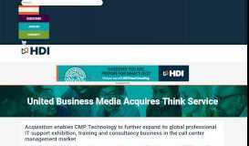 
							         United Business Media Acquires Think Service | HDI								  
							    