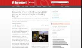 
							         University of Surrey Professor and BBC presenter receives Stephen ...								  
							    