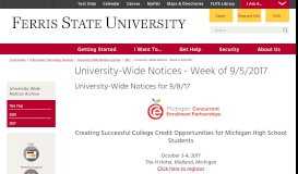 
							         University-Wide Notices - Week of 9/5/2017 - Ferris State University								  
							    