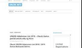 
							         UNIZIK Admission List 2018 - Check Status portal.unizik.edu.ng Here ...								  
							    