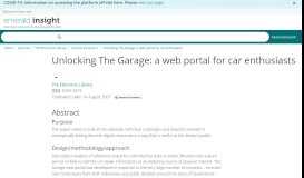 
							         Unlocking The Garage: a web portal for car enthusiasts - Emerald Insight								  
							    