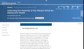
							         Unlocking the Potential of the Patient Portal for Adolescent Health ...								  
							    