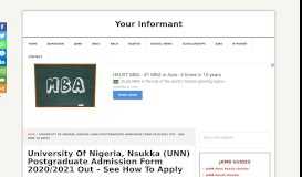 
							         UNN Postgraduate Admission Form 2019/2020 Out - See How To ...								  
							    