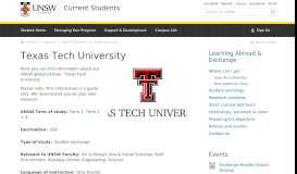 
							         UNSW Global Partner | Texas Tech University - UNSW Current Students								  
							    