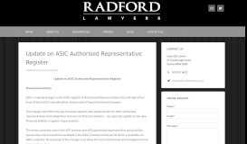 
							         Update on ASIC Authorised Representative Register - Radford Lawyers								  
							    