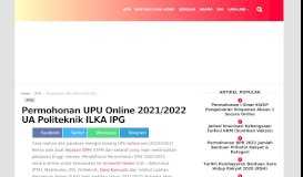 
							         UPU Online 2019 Borang Permohonan Masuk UA Politeknik ILKA								  
							    