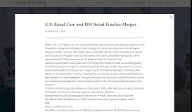 
							         U.S. Renal Care and DSI Renal Finalize Merger | Cressey & Company								  
							    