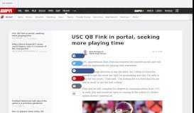 
							         USC QB Fink in portal, seeking more playing time - ESPN.com								  
							    