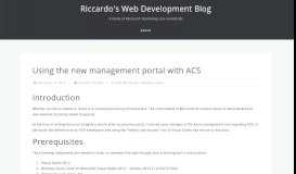 
							         Using the new management portal with ACS | Riccardo's Web ...								  
							    