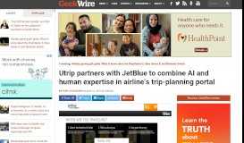 
							         Utrip partners with JetBlue to combine AI and human expertise in ...								  
							    