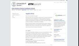
							         UZH - Life Science Zurich Graduate School - Application								  
							    