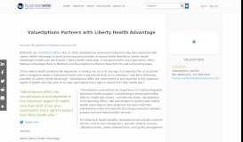
							         ValueOptions Partners with Liberty Health Advantage | Business Wire								  
							    