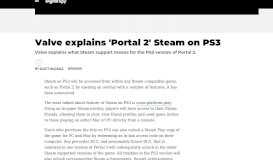 
							         Valve explains 'Portal 2' Steam on PS3 - Digital Spy								  
							    