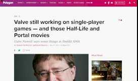 
							         Valve still working on single-player games — and those Half-Life and ...								  
							    