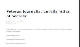 
							         Veteran journalist unveils 'Altar of Secrets' - Rappler								  
							    