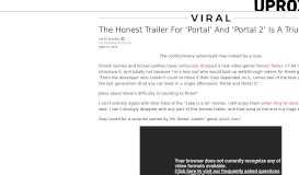 
							         VIDEO: The Honest Trailer For 'Portal' And 'Portal 2' Is A Triumph								  
							    