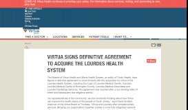 
							         Virtua Signs Definitive Agreement to Acquire the Lourdes Health System								  
							    