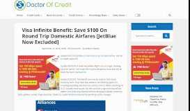 
							         Visa Infinite Benefit: Save $100 On Round Trip Domestic Airfares ...								  
							    