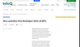 
							         Visa Launches Visa Developer Suite of APIs - InfoQ								  
							    