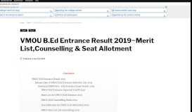 
							         VMOU B.Ed Entrance Result 2019~Merit List,Counselling & Seat ...								  
							    
