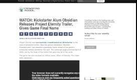 
							         WATCH: Kickstarter Alum Obsidian Releases Project Eternity Trailer ...								  
							    