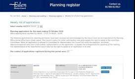 
							         Weekly List of Applications - Eden District Council Online Planning								  
							    