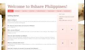 
							         Welcome to 8share Philippines!								  
							    