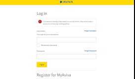 
							         Welcome to MyAviva - Login or Register - Aviva								  
							    