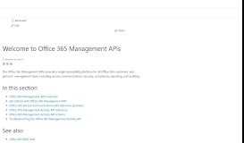 
							         Welcome to Office 365 Management APIs | Microsoft Docs								  
							    